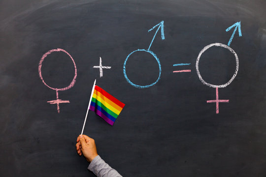 The female gender symbol is equal to the male concept of gender equality. LGBT flag