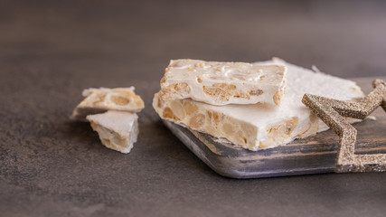 Turron duro or The nougat of Alicante, also called hard nougat. It traditional sweet consumed in Spain at Christmas time.