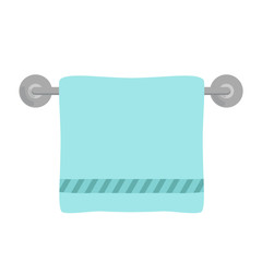 Blue soft towel hanging on a heated towel rail. Vector illustration. Web banner