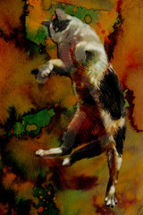 cute cat painted on tablet - sketch