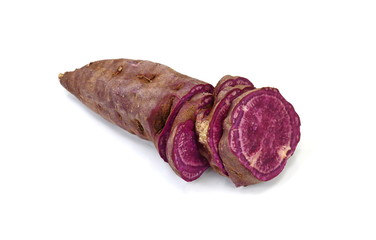 Sweet potatoes isolated on white background. Ipomoea batatas. Batata potato.