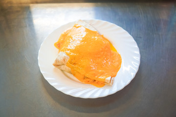 Pancake on a restaurant table