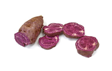 Sweet potatoes isolated on white background. Ipomoea batatas. Batata potato.