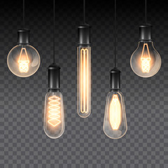 Set of realistic luminous lamps