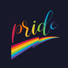 Pride gradient typography text and rainbow flag on dark background vector design