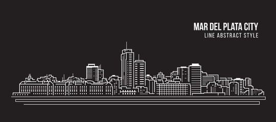 Fototapeta premium Cityscape Building panorama Line art Vector Illustration design - Mar del plata city