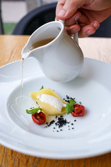 Pasta dish on a restaurant table