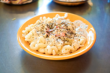 Pasta dish on a restaurant table