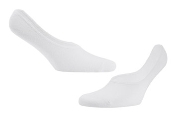 Blank white cotton sport short socks on invisible foot isolated on white background as mock up for...