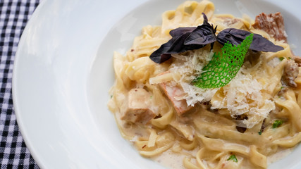 Pasta dish on a restaurant table