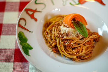 Pasta dish on a restaurant table