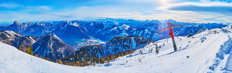 Panorama of Feuerkogel Mountain slope, Ebensee, Salzkammergut, Austria