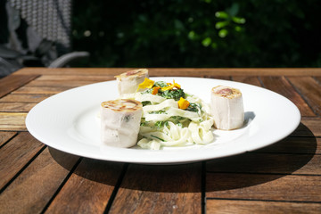 Pasta dish on a restaurant table