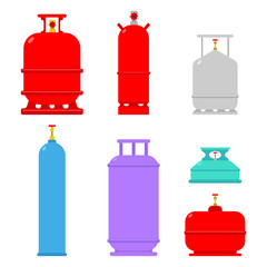 Gas cylinders vector set isolated on white background.