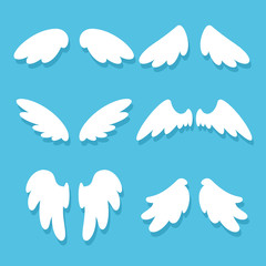 Cute angel wings vector cartoon set isolated on background.