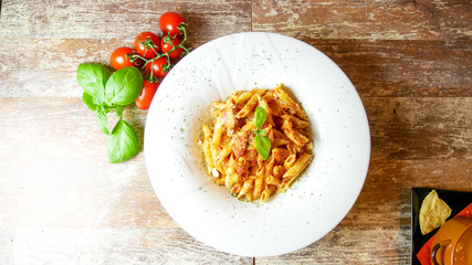 Pasta dish on a restaurant table