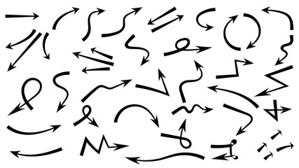 Hand drawn arrow vector icons set. sketch arrow design for business plan and education.