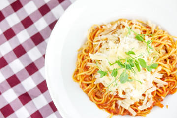 Pasta dish on a restaurant table