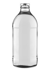 Clear White Tonic, Soda or Water Bottle Stubby. Realistic 3D Mockup Isolated on White Background Close-Up.