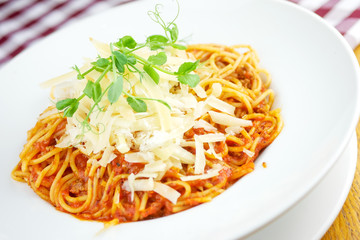 Pasta dish on a restaurant table