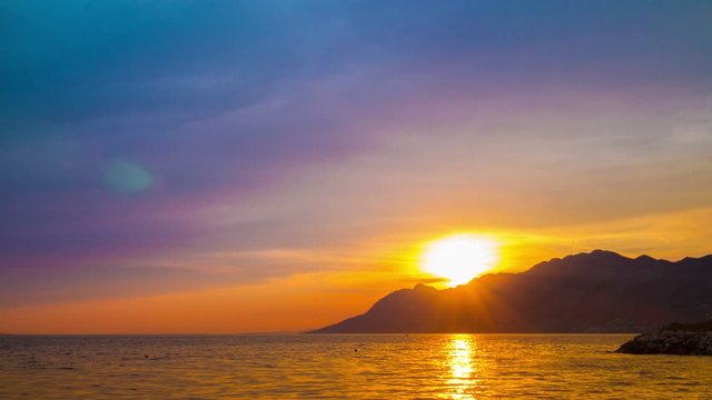 Croatia. Brela town (Makarska riviera). Sunset timelapse.
