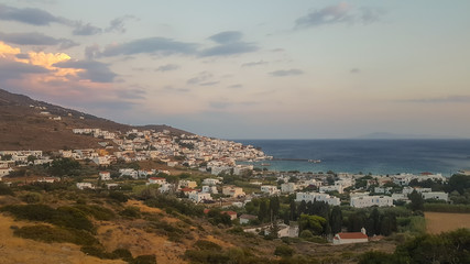 Batsi village in Andros island in Greece.