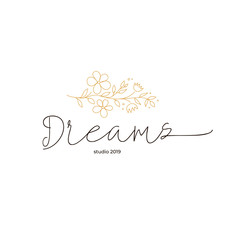 Premade logotype with a flower. Logo template for small business. Vector logo