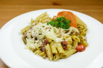 Pasta dish on a restaurant table