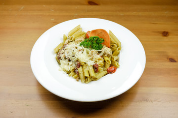 Pasta dish on a restaurant table