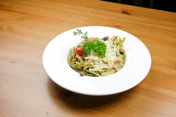 Pasta dish on a restaurant table