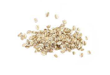 Rye oat flakes isolated on white , macro close up
