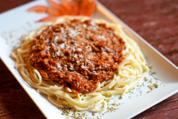 Pasta dish on a restaurant table
