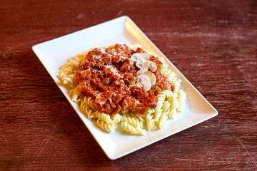 Pasta dish on a restaurant table