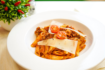 Pasta dish on a restaurant table