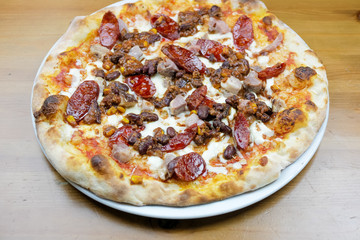 Pizza on a restaurant table