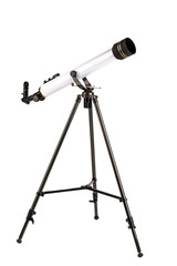 white telescope on tripod isolated on white background.