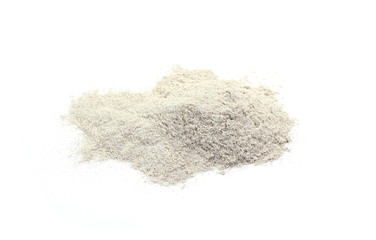 Cappuccino powder isolated in white background. Cappuccino with vanilla and cinnamon flavors.