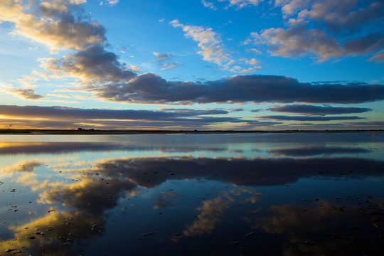 Mirror Like Reflection In The Calm Waters Of Lake Tyrrell, A Salt Lake In The Mallee Region Of Victoria, Australia.