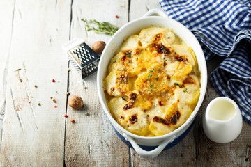 Homemade potato gratin with cream