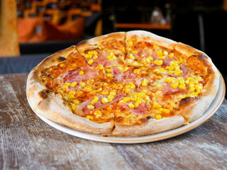 Pizza on a restaurant table