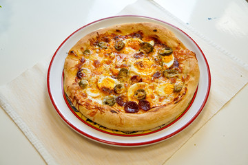 Pizza on a restaurant table