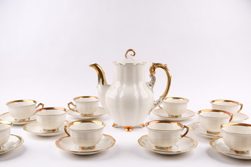 porcelain coffee set on white background