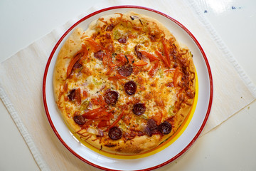 Pizza on a restaurant table