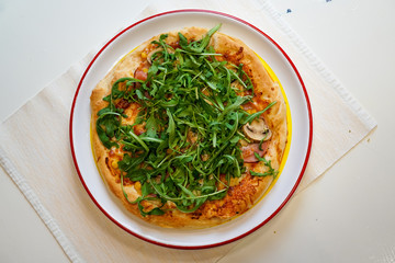 Pizza on a restaurant table
