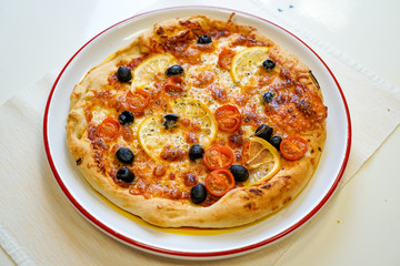 Pizza on a restaurant table