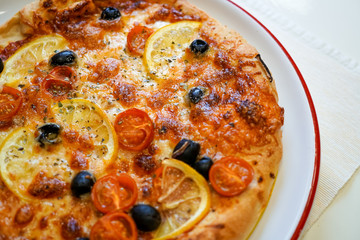Pizza on a restaurant table