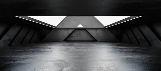 Unterirdischer Betonkeller mit Tageslicht industrieller Grunge-Betonhintergrund 3D-Darstellung © eliahinsomnia