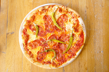 Pizza on a restaurant table