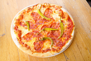 Pizza on a restaurant table