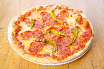 Pizza on a restaurant table